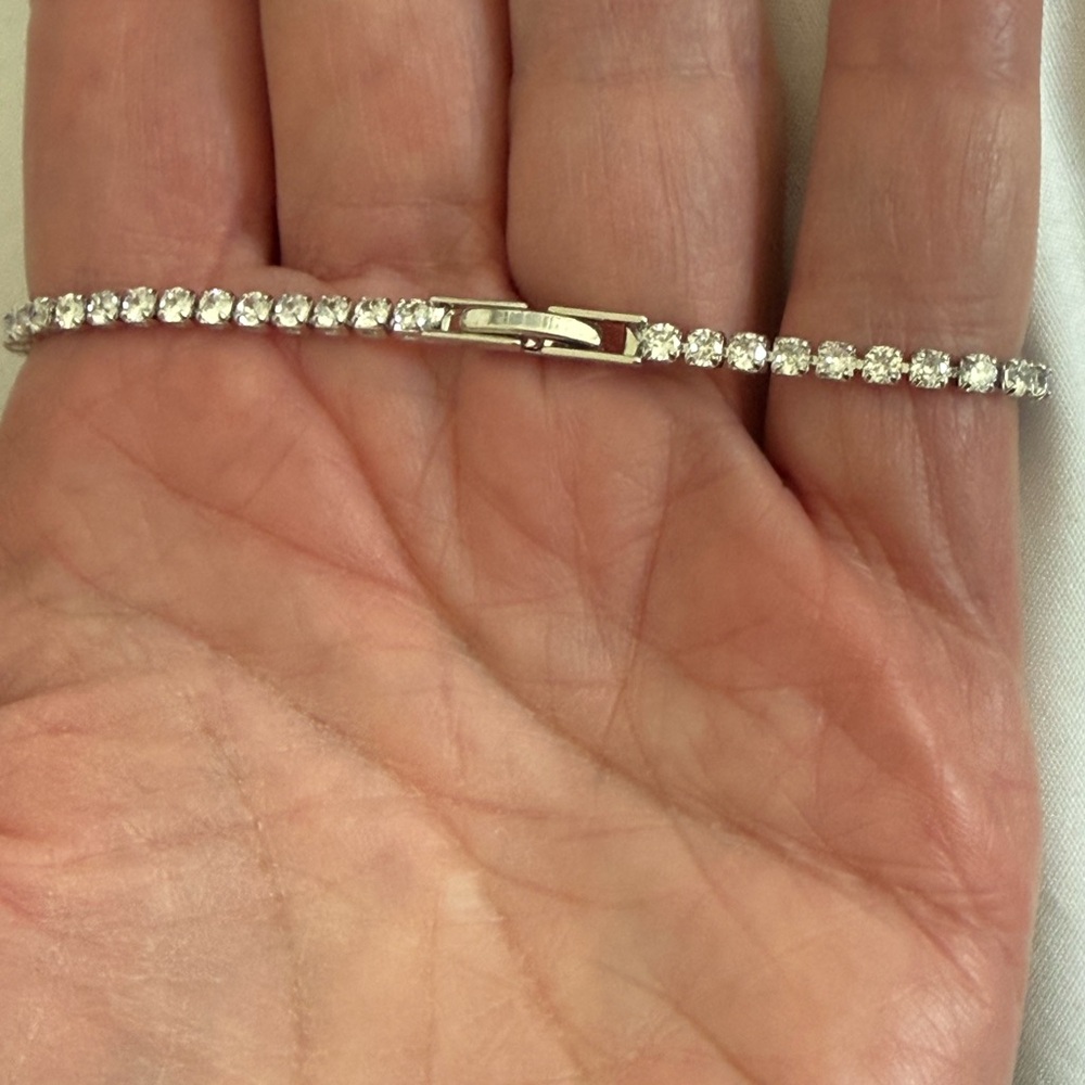 Pink Heart Silver Tennis Bracelet - Picture 3 of 9